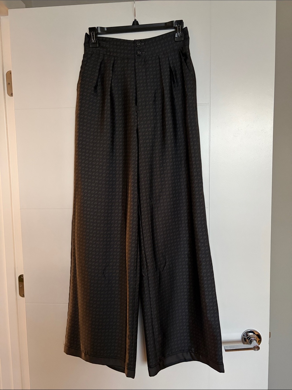 Wide Leg Black Patterned Trousers